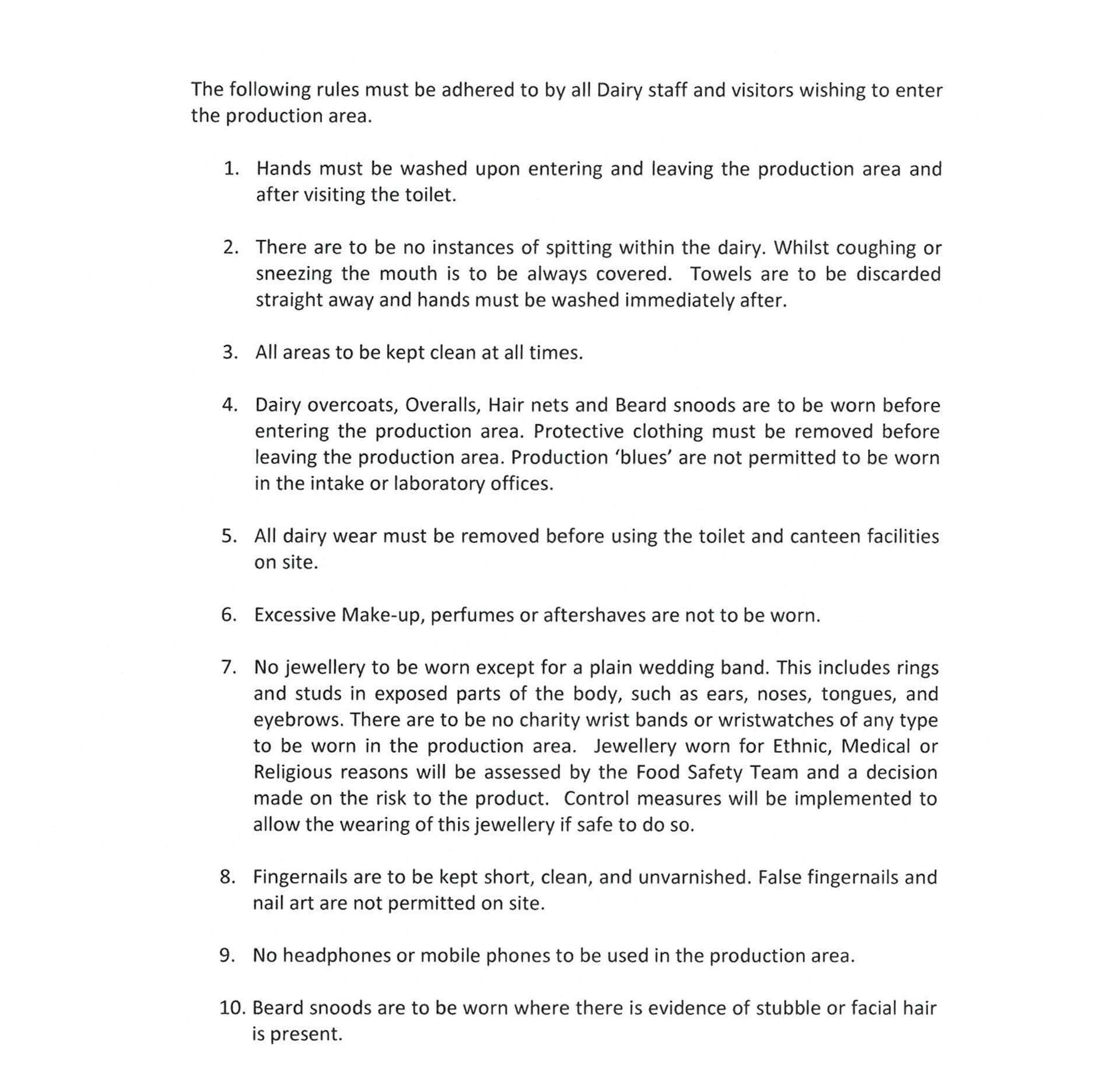 Dairy Hygiene Rules 1