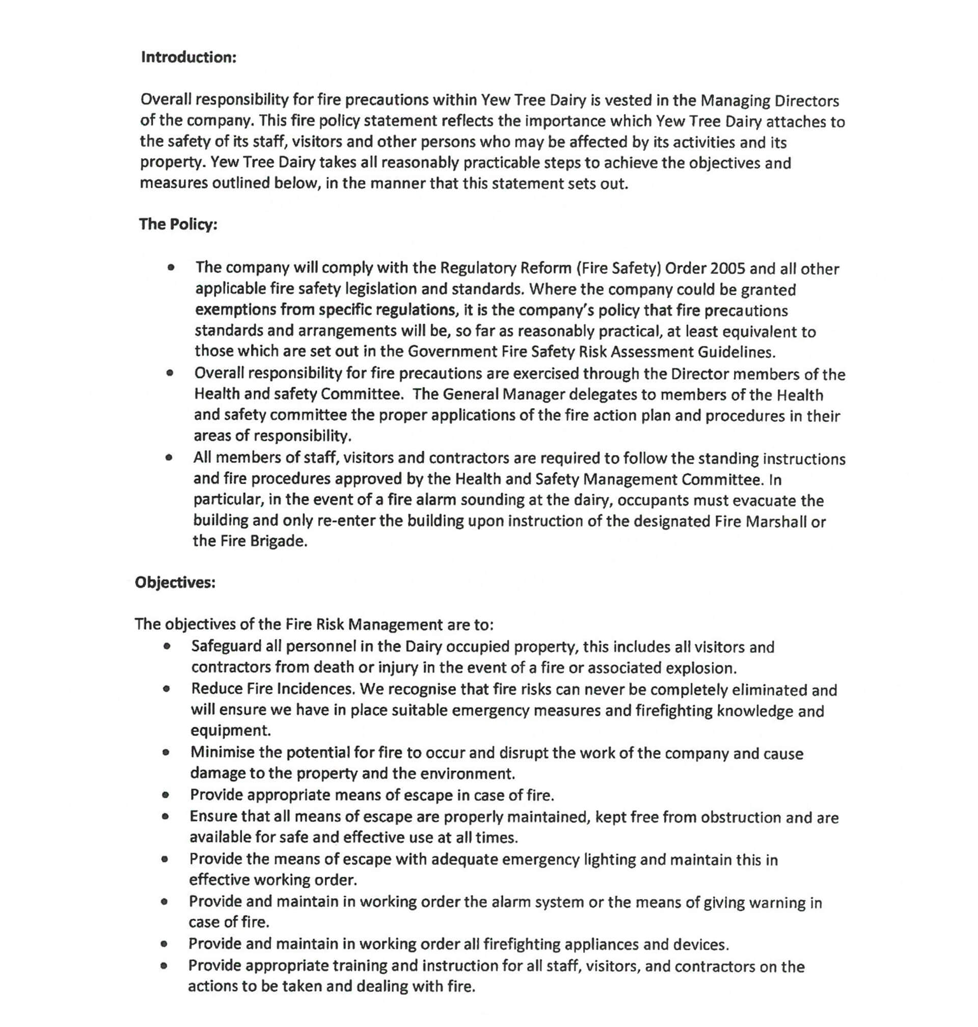 Fire Policy Statement 1