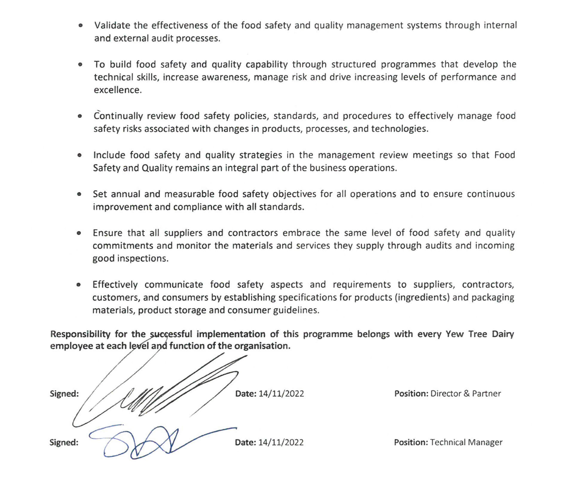 Quality Food Policy Statement 2