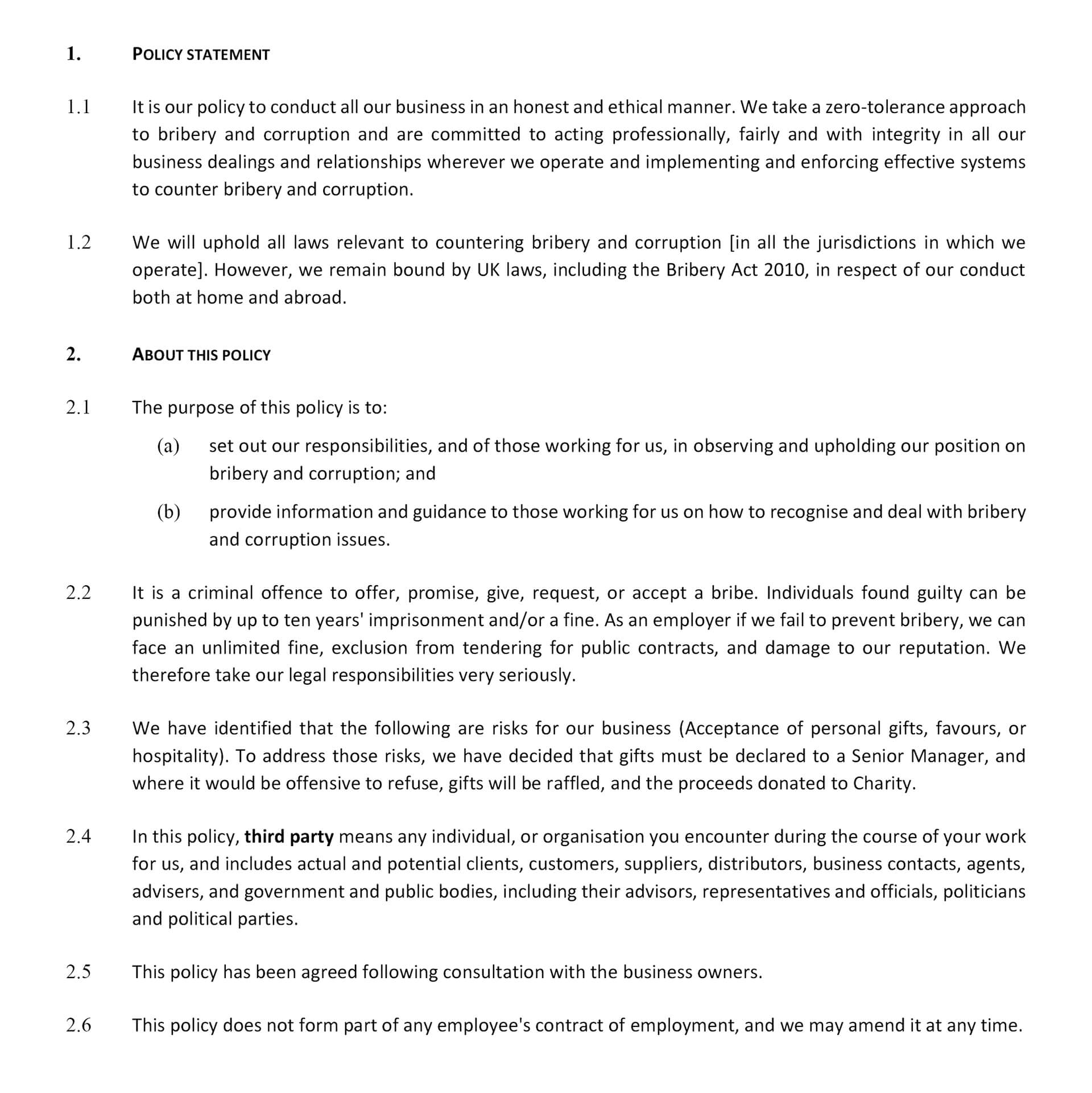 yew tree dairy anti corruption bribery policy 1